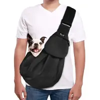 Merkloos Borsa per cani, zainetto, tracolla regolabile e ammortizzata con tasca portaoggetti, borsa per cani, borsa da outdoor (nera, per cani da 2,2 a 5 kg)