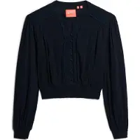 Superdry per donna. W6011796A Camicetta Lace Trim Smock blu marino (XL), Casual, Cotone, Manica lunga, Navy