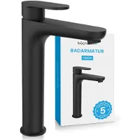 Bächlein Rubinetto alto per bagno dal design classico, miscelatore monocomando extra alto per lavabo da appoggio con set di installazione, miscelatore per bagno nero