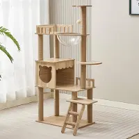 OEM Azomor: moderno tiragraffi in legno con piattaforma di osservazione e area giochi per gatti