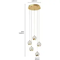 LUCANDE Lampada LED a sospensione Hayley, Ø 30 cm, a 5 luci, oro, vetro