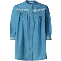 Pepe Jeans per donna. PL3051432 Camicia in denim blu ricamata Livia (M), Casual, Cotone, Manica lunga