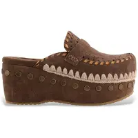 Mou per donna. MU.SW611004A Zoccoli in pelle marrone con cuciture a vista (39), 3 a 5cm, Camoscio, Nessuno, Casual