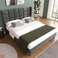 OKWISH Divano letto 90×200 cm Divano letto multifunzionale, letto singolo, dotato di illuminazione LED, cassetti e numerosi vani portaoggetti, senza materasso, grigio scuro