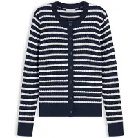 Tommy Hilfiger Cotton Cable Fine Ls Dark N Navy/ivory Petal Breton Stp Taglia: XL | Maglioni a maglia Outlet | Donna | Blu