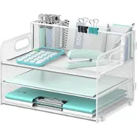 OEM Organizer da scrivania con maniglia e 3 portamonete, organizer da scrivania per documenti/portadocumenti da scrivania, portadocumenti per ufficio, bianco