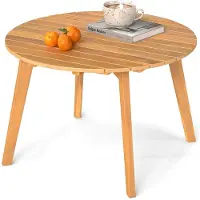 Costway Tavolino in legno, tavolino da giardino rotondo, tavolino in legno di acacia, tavolino da balcone, tavolino da caffè per giardino, balcone, terrazza, 62 x 62 x 40 cm