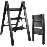 OEM Scala a tre piedi, pratica scala a sfilo, gradini larghi, utilizzabile come scala o piattaforma, portata 150 kg, nera