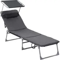 Markenlos Lettino da giardino Rootz con poggiatesta - Lettino prendisole - Poltrona reclinabile - Montaggio immediato - 53 cm x 193 cm x 29,5 cm - Grigio
