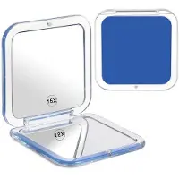 OEM Specchio da viaggio pieghevole con ingrandimento 15x, doppio specchio cosmetico, portatile, piccolo specchio da viaggio, specchio da viaggio compatto per borse, ufficio, donne, blu