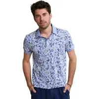 River Woods Custom Fit Cotton-linen Floral Polo Chambray Mix Taglia: M | Polo Outlet | Uomo | Bianco