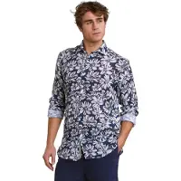 River Woods Custom Fit Linen Floral Shirt Brown/blue Taglia: L | Camicie Casual Outlet | Uomo | Bianco