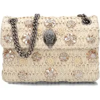 Kurt Geiger London borsa a tracolla da donna kensington mini in tessuto intrecciato con decorazioni floreali con strass e pietre beige