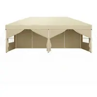 Songmics Tenda pieghevole 6 x 3 m, con pareti laterali, stabile, portatile, gazebo per giardino, cortile, feste, protezione solare, beige