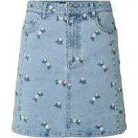 Pieces Gonna Corta A Vita Alta Flora Denim Emb