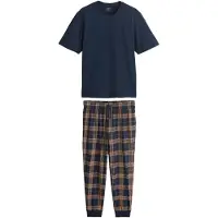 Next Pigiama lungo navy / marrone / bianco