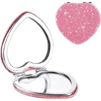 OEM Specchio da trucco portatile, compatto, a forma di cuore, con ingrandimento, ideale per i viaggi
