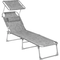 Markenlos Lettino - Lettino da esterno - Lettino pieghevole - Lettino regolabile - Lettino da giardino - Con poggiatesta e parasole - Nero - 53 x 193 x 29,5 cm