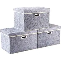OEM Grande contenitore pieghevole con coperchio - contenitore decorativo - 3 pezzi - grigio - 45x30x30 cm