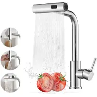 Markenlos Rubinetto da cucina con braccio orientabile, girevole a 360°, ad alta pressione, rimovibile, 3 getti d'acqua, braccio di lavaggio, cucina, acciaio inossidabile
