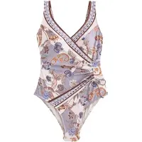 Next Costume intero modellante camello / beige chiaro / blu violetto / lilla chiaro
