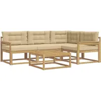 vidaXL Set da salotto da esterno , 5 pezzi, bianco e beige, in poliestere