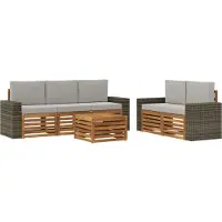 vidaXL Set da salotto da esterno, 6 pezzi, colore naturale e grigio chiaro