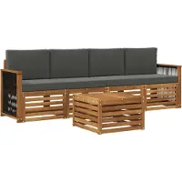 vidaXL Set da salotto da esterno, 5 pezzi, colore naturale e antracite