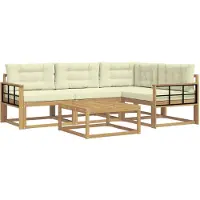 vidaXL Set da salotto da esterno , 5 pezzi, bianco e crema, in poliestere