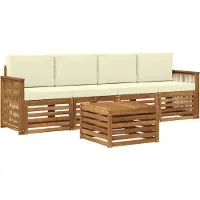 vidaXL Set da salotto da esterno , 5 pezzi, legno massello di acacia, colore naturale e crema