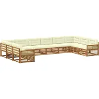 vidaXL Set di divani componibili, 10 pezzi, legno massello di acacia, colore naturale e crema