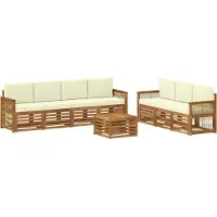 vidaXL Set di divani da salotto, 8 pezzi, legno massello di acacia, finitura naturale e crema