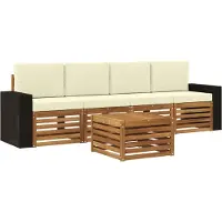 vidaXL Set da salotto da esterno , 5 pezzi, legno massello di acacia, colore naturale e crema