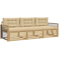 vidaXL Set di divani da esterno, 3 pezzi, bianco e beige, in poliestere