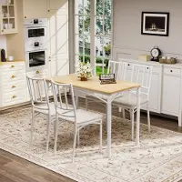 Great han Set da pranzo con tavolo da bar e 4 sedie da sala da pranzo; tavolo da cucina con sedie; tavolo da colazione in stile industriale, bianco naturale, per cucina e soggiorno, 110x60x76,5 cm