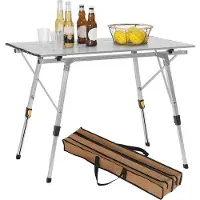 Markenlos Tavola da picnic pieghevole in alluminio 90x52 cm, regolabile in altezza, tavolo da viaggio