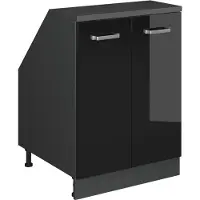 Vicco Mobile cucina sottotetto R-Line Nero lucido 60 cm con 2 porte, corpio 60 cm profondità, Model 60463