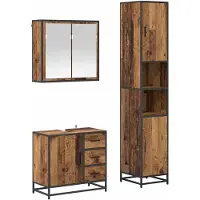 vidaXL Set di mobili da bagno, 3 pezzi, legno massello riciclato e materiale composito di legno