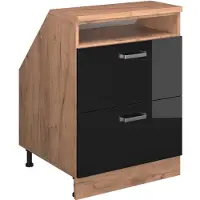 Vicco Mobile cucina sottotetto R-Line Nero lucido 60 cm con 2 cassetti, corpio 60 cm profondità, Model 60385