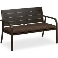 Relaxdays Panchina da giardino con cuscini di seduta, effetto legno, dimensioni: 78 x 118 x 66 cm, a 2 posti, robusta panchina da balcone, panca, marrone