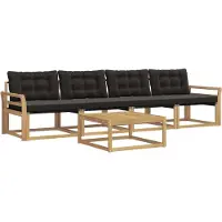 vidaXL Set divano da esterno , 5 pezzi, bianco e nero, 79 x 79 x 37 cm