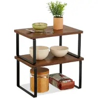 Relaxdays Set di 2 ripiani da tavolo , organizer da cucina per spezie, stoviglie e molto altro, impilabili, design industriale, marrone/nero