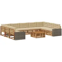 vidaXL Set da salotto da esterno , 10 pezzi, in legno massello di acacia naturale e color beige