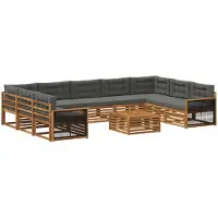 vidaXL Set da salotto da esterno, 10 pezzi, colore naturale e antracite