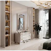 Xl Moebel Gmbh Toeletta con specchio e dettagli dorati in stile moderno
