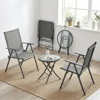StarTech.com Set da giardino 3 pezzi - Set da balcone - 2 sedie + tavolo in vetro - Regolabile in 7 posizioni - Schienale alto - Struttura in ferro - Grigio
