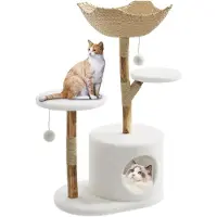 StarTech.com Tiragraffi per gatti - Torre da arrampicata - 3 livelli - Ampia cuccia a cesto - Palla sospesa - Legno - Circa 110 cm - Modello A