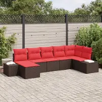 Prolenta Maison Exclusive - Set da giardino composto da 7 pezzi, divano, in rattan sintetico, color marrone e rosso