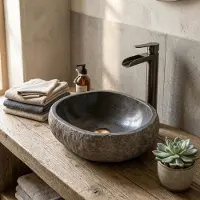 LEBENSwohnART Lavabo NATURSTEIN-L, circa 40 cm, pietra di fiume, masso erratico
