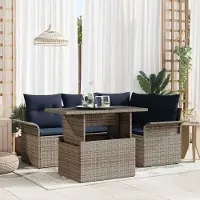Prolenta Maison Exclusive - Set da giardino composto da 5 pezzi. Colore: grigio. Materiale: rattan sintetico